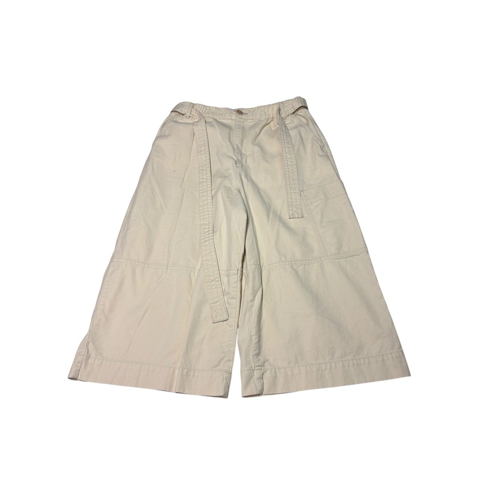 Maeve Anthropologie Beige Wide Leg Cropped Utility Pants Womens M 32X19 Belted